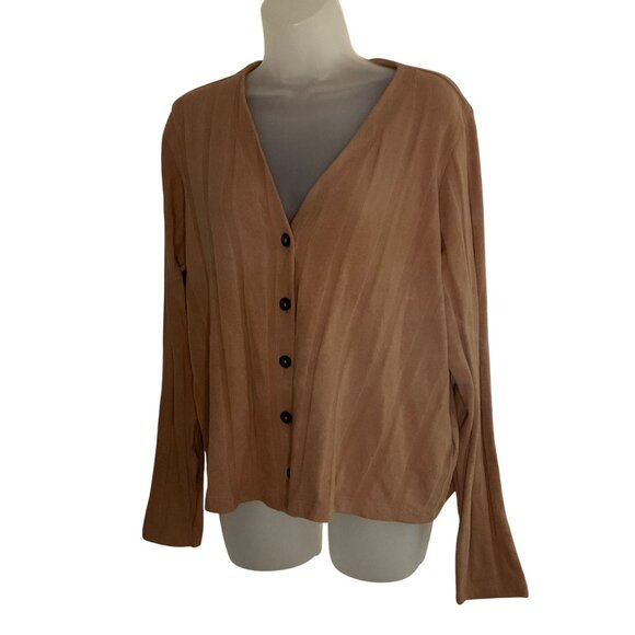 Madewell Ribbed Camel Cardigan V-Neck Long Sleeve Button-Front Womens Size L - Picture 1 of 7